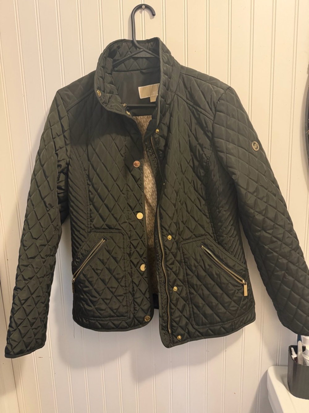 Michael Kors Quilted Black Bomber Jacket with Gold Hardware